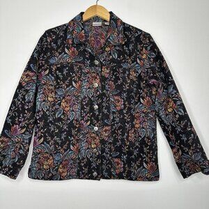 Tapestry Jacket Size M‎ Black Floral Colorful Boho